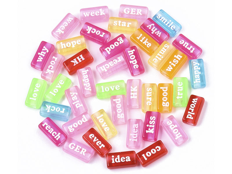 achat 50 perles en plastique  - mots flashy multicolore