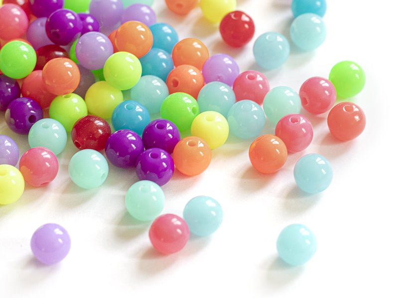 achat 100 perles en plastiques rondes - multicolore fluo - 8 mm
