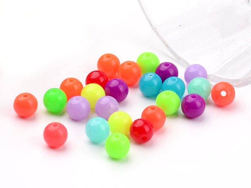 achat 100 perles en plastiques rondes - multicolore fluo - 8 mm