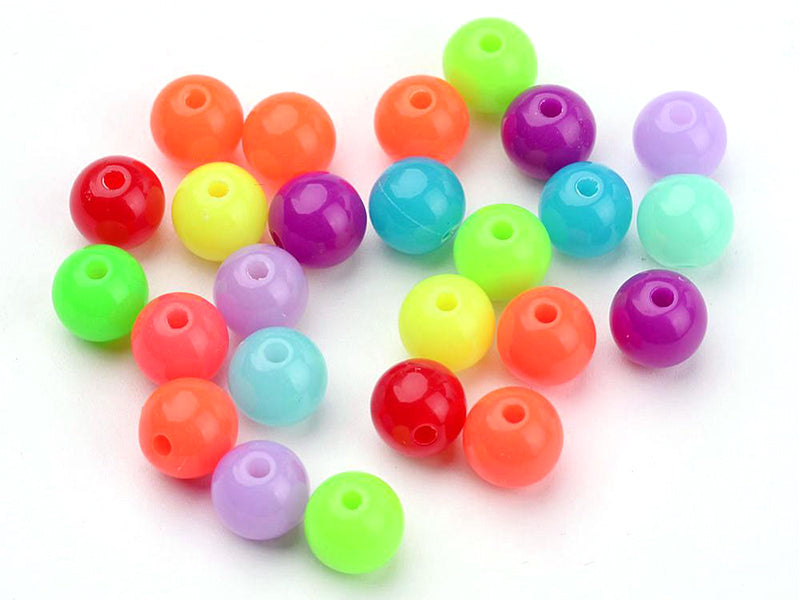 achat 100 perles en plastiques rondes - multicolore fluo - 8 mm