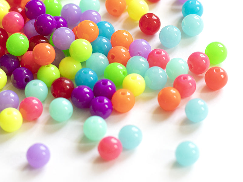 Achat 100 perles en plastiques rondes - multicolore fluo - 8 mm
