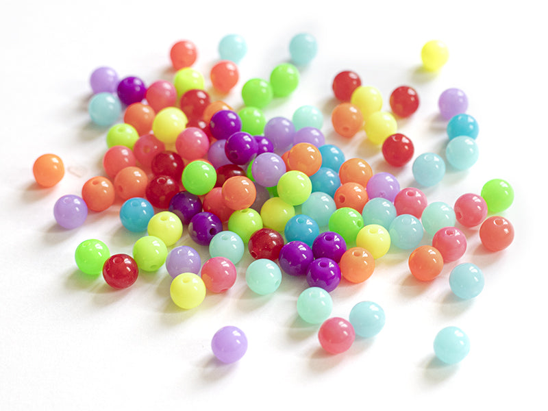 achat 100 perles en plastiques rondes - multicolore fluo - 8 mm