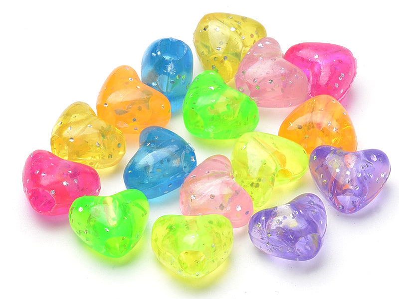 Achat 50 perles en plastique- cœurs pailletés - multicolore