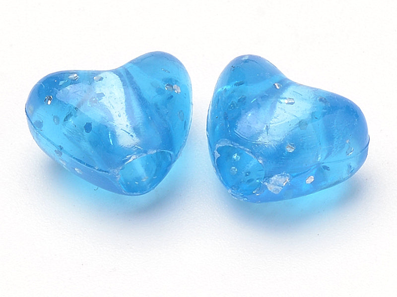 achat 50 perles en plastique- cœurs pailletés - multicolore