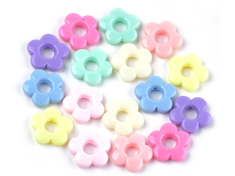 Achat 50 perles fleurs évidées en plastique - multicolore