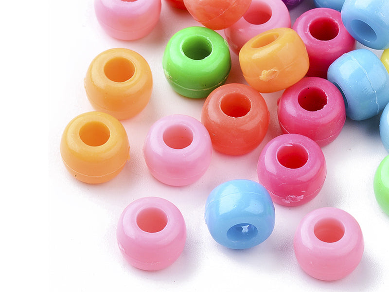 Achat 100 perles en plastiques basiques pour enfants - couleurs vives - 9x6 mm