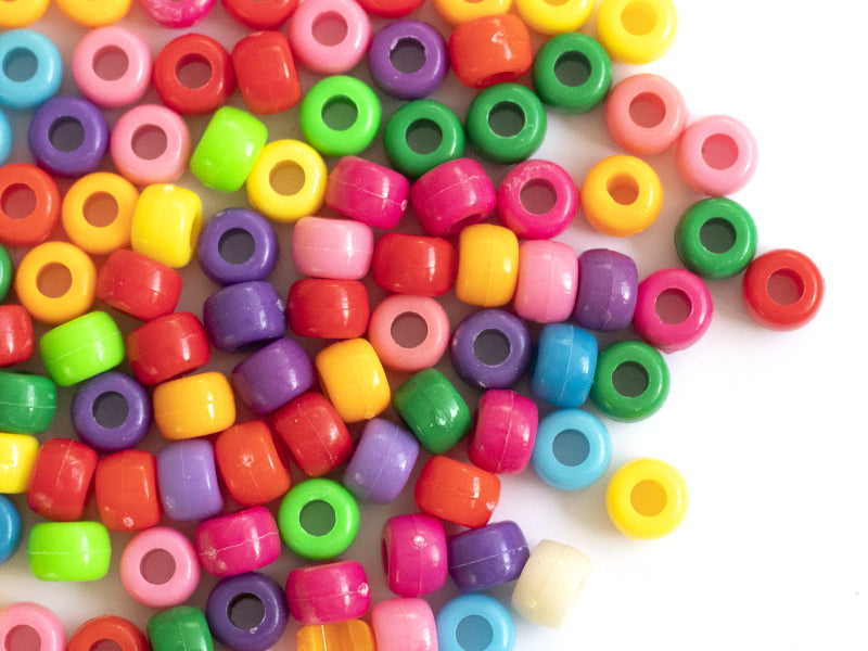 achat 100 perles en plastiques basiques pour enfants - couleurs vives - 9x6 mm