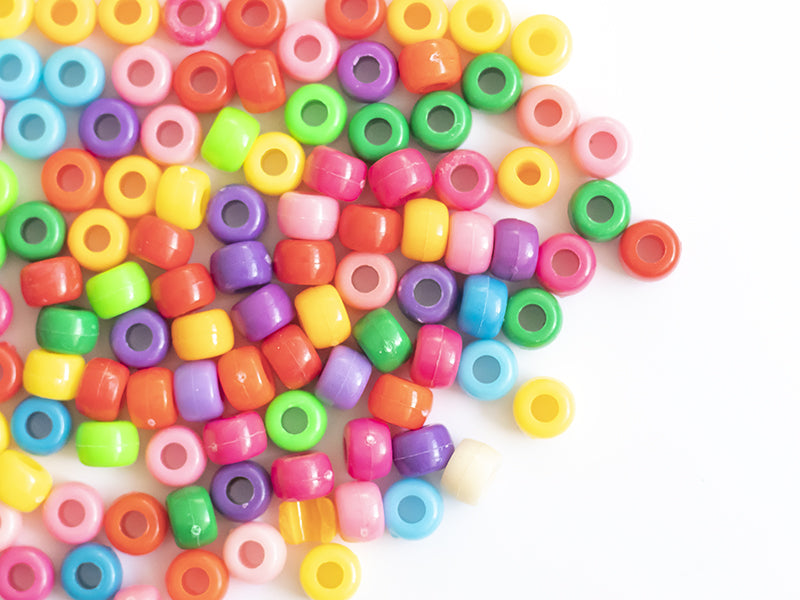 achat 100 perles en plastiques basiques pour enfants - couleurs vives - 9x6 mm