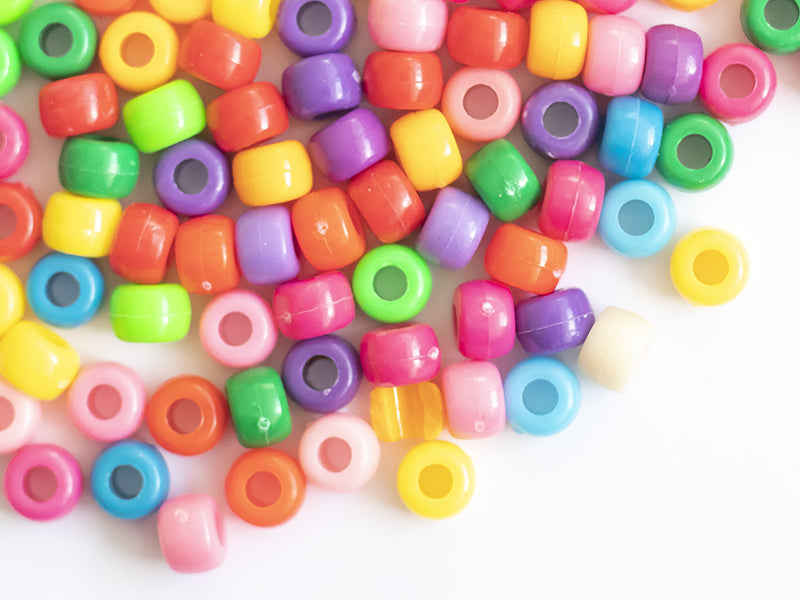 achat 100 perles en plastiques basiques pour enfants - couleurs vives - 9x6 mm