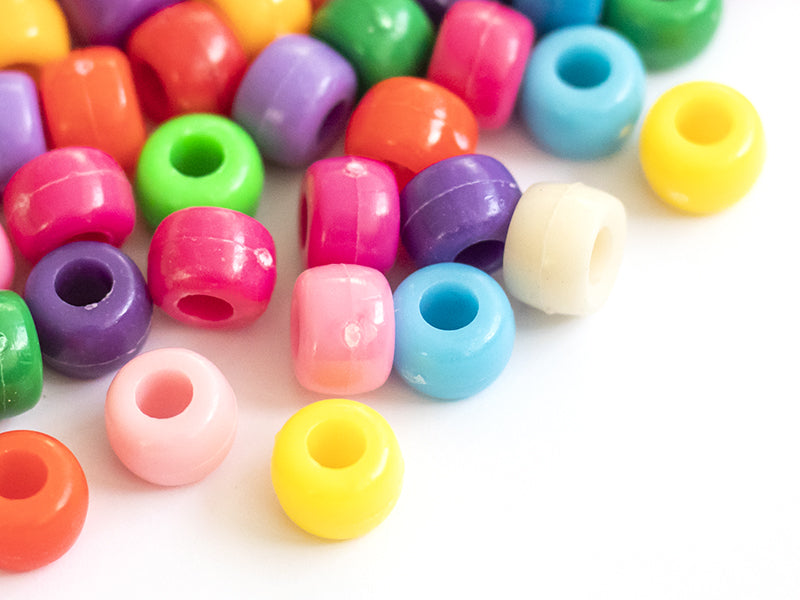 achat 100 perles en plastiques basiques pour enfants - couleurs vives - 9x6 mm