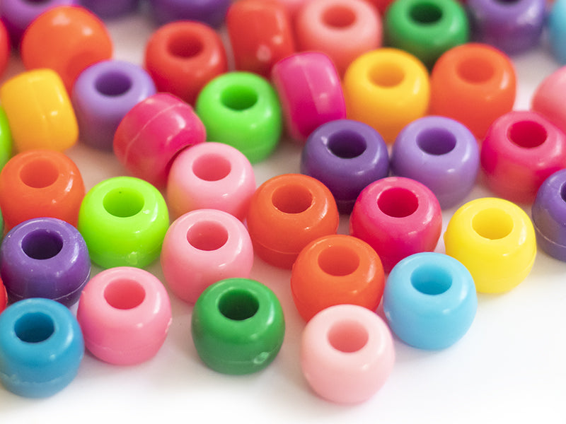 achat 100 perles en plastiques basiques pour enfants - couleurs vives - 9x6 mm
