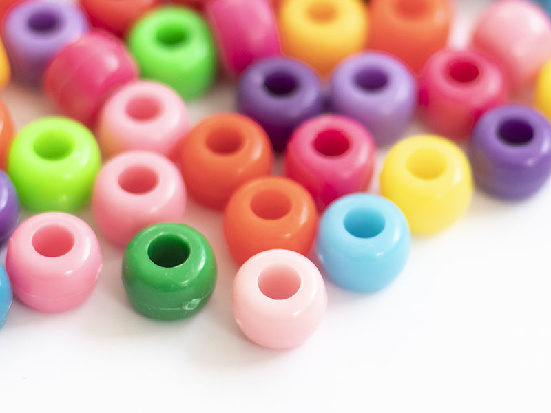 achat 100 perles en plastiques basiques pour enfants - couleurs vives - 9x6 mm