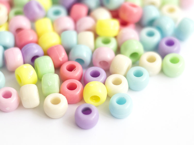 Achat 100 perles en plastiques pour enfants - Pastel - 9x6 mm