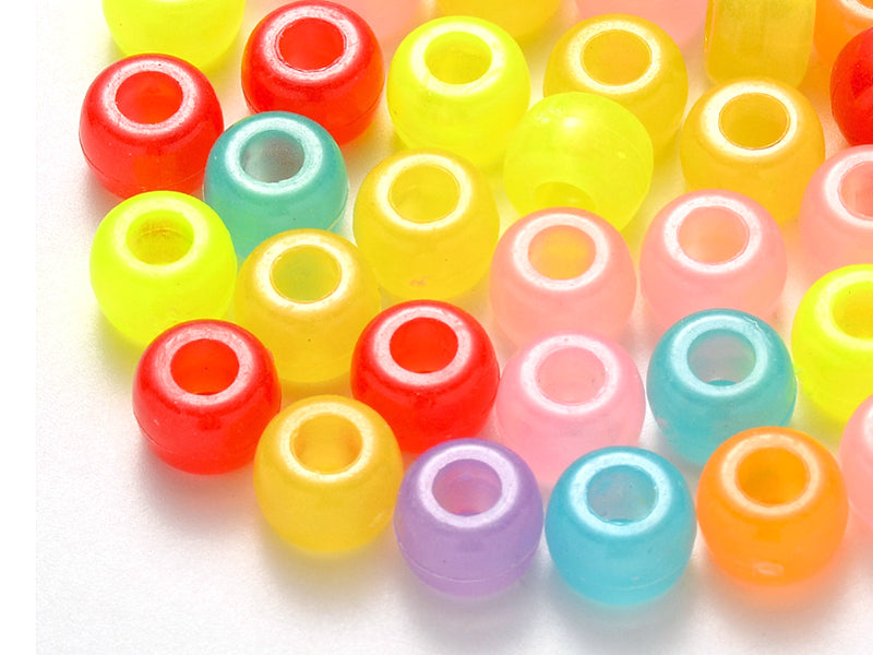 achat 100 perles en plastiques basiques pour enfants - couleurs phosphorescentes et transclucides -  9x6 mm