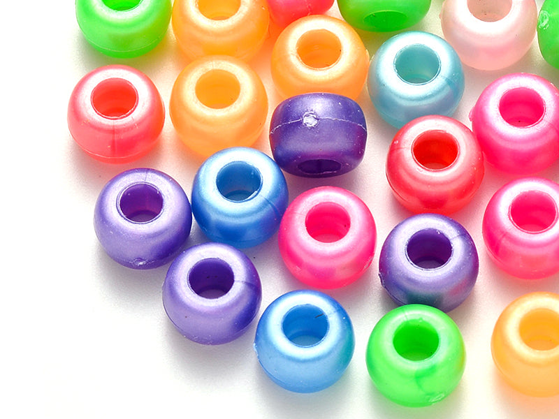 achat 100 perles en plastiques basiques pour enfants - couleurs nacrées - 9x6 mm