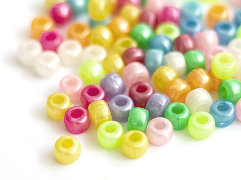 achat 100 perles en plastiques basiques pour enfants - couleurs nacrées - 9x6 mm