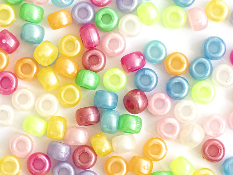 achat 100 perles en plastiques basiques pour enfants - couleurs nacrées - 9x6 mm
