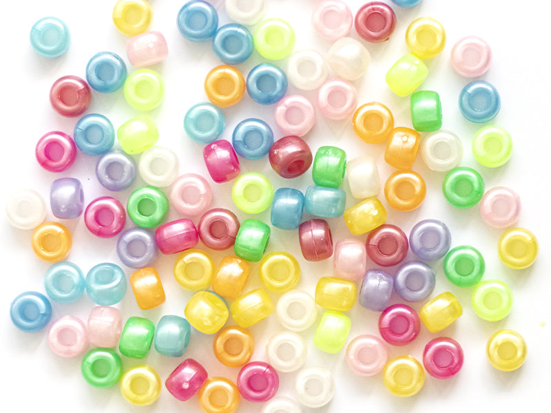 achat 100 perles en plastiques basiques pour enfants - couleurs nacrées - 9x6 mm