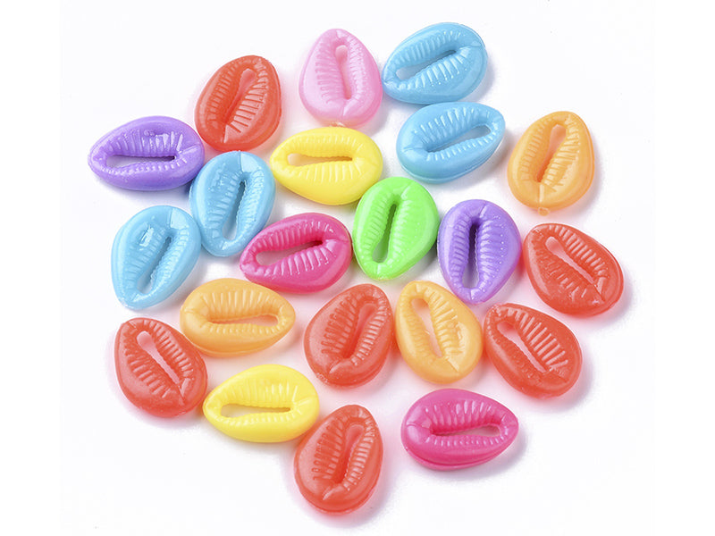 achat 50 perles coquillages cauri en plastique - multicolore