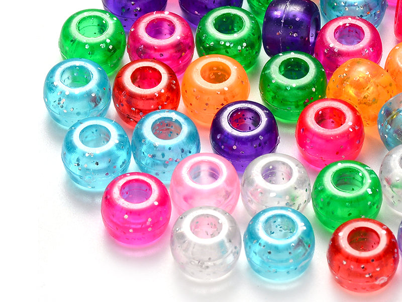 achat 100 perles en plastiques basiques pour enfants - multicolore à paillettes - 9x6 mm