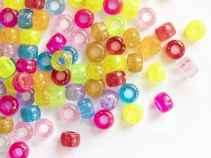 achat 100 perles en plastiques basiques pour enfants - multicolore à paillettes - 9x6 mm