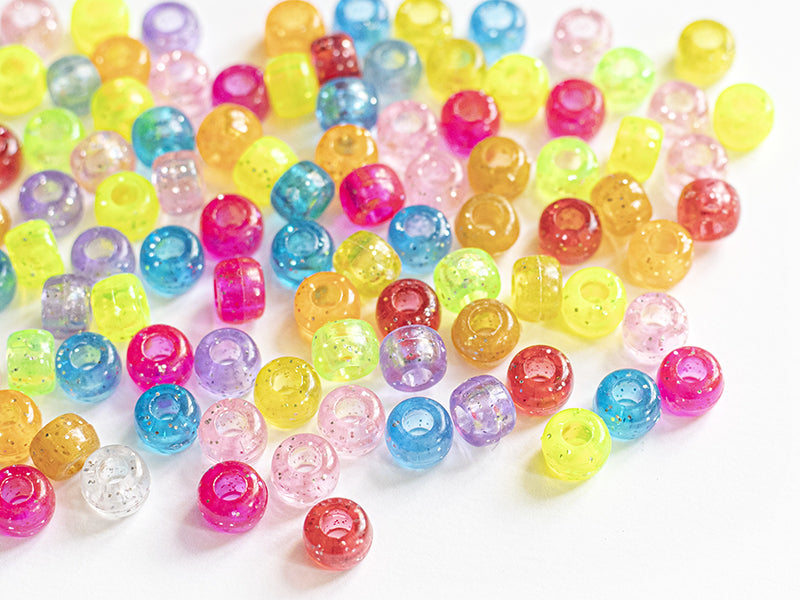 achat 100 perles en plastiques basiques pour enfants - multicolore à paillettes - 9x6 mm