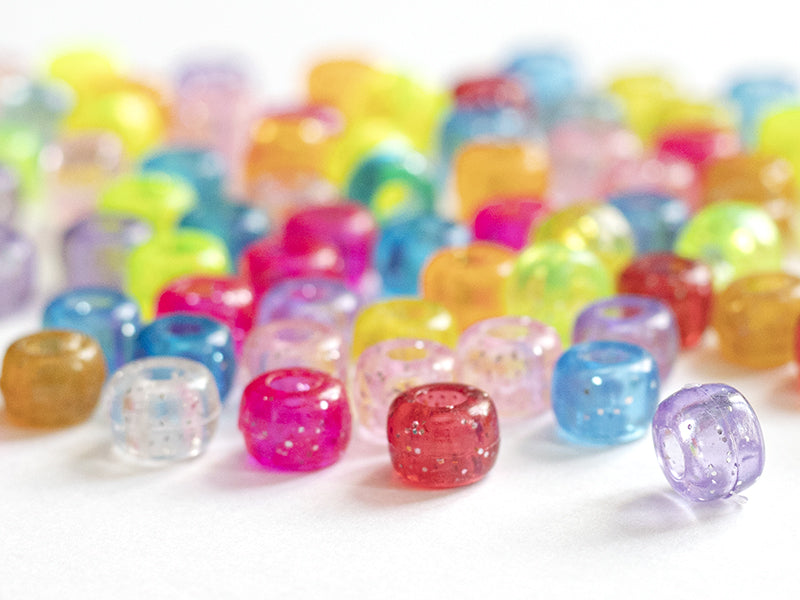 achat 100 perles en plastiques basiques pour enfants - multicolore à paillettes - 9x6 mm