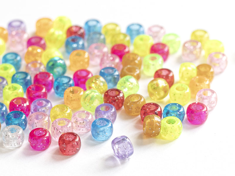 achat 100 perles en plastiques basiques pour enfants - multicolore à paillettes - 9x6 mm