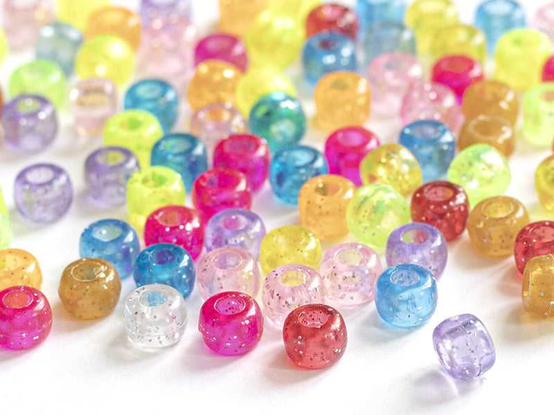 achat 100 perles en plastiques basiques pour enfants - multicolore à paillettes - 9x6 mm