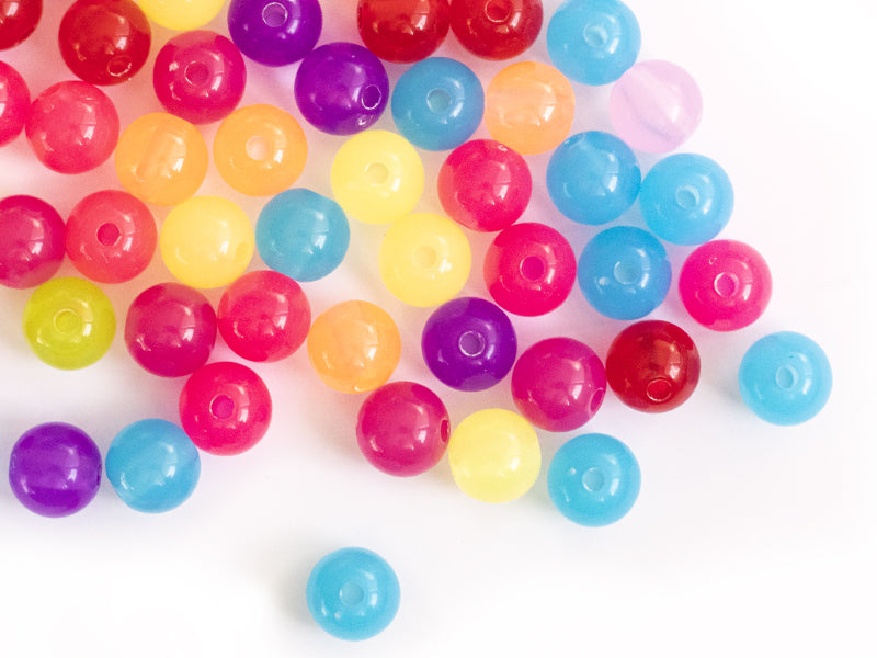 Achat 100 perles en plastiques rondes - transclucides multicolores - 8 mm