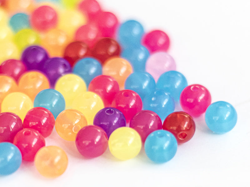 Achat 100 perles en plastiques rondes - transclucides multicolores - 8 mm