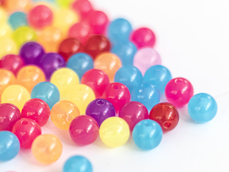 achat 100 perles en plastiques rondes - transclucides multicolores - 8 mm