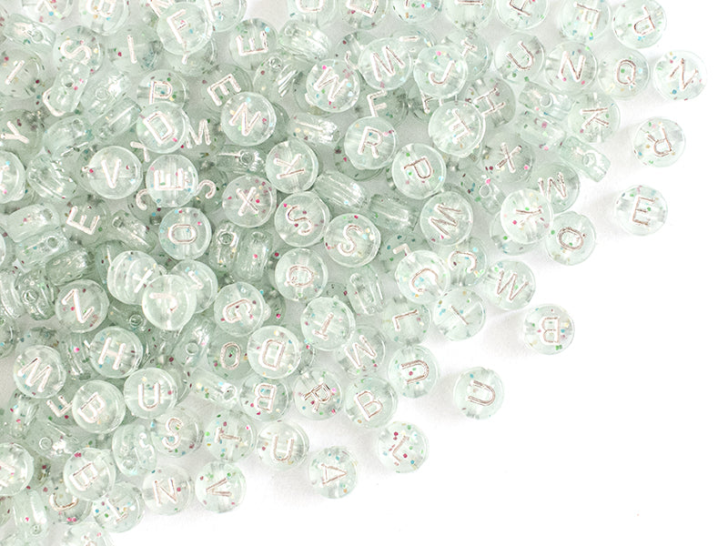 achat Lot de 200 perles rondes à paillettes - Lettres alphabet argentés