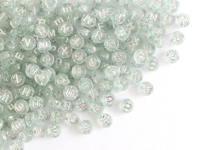 achat Lot de 200 perles rondes à paillettes - Lettres alphabet argentés