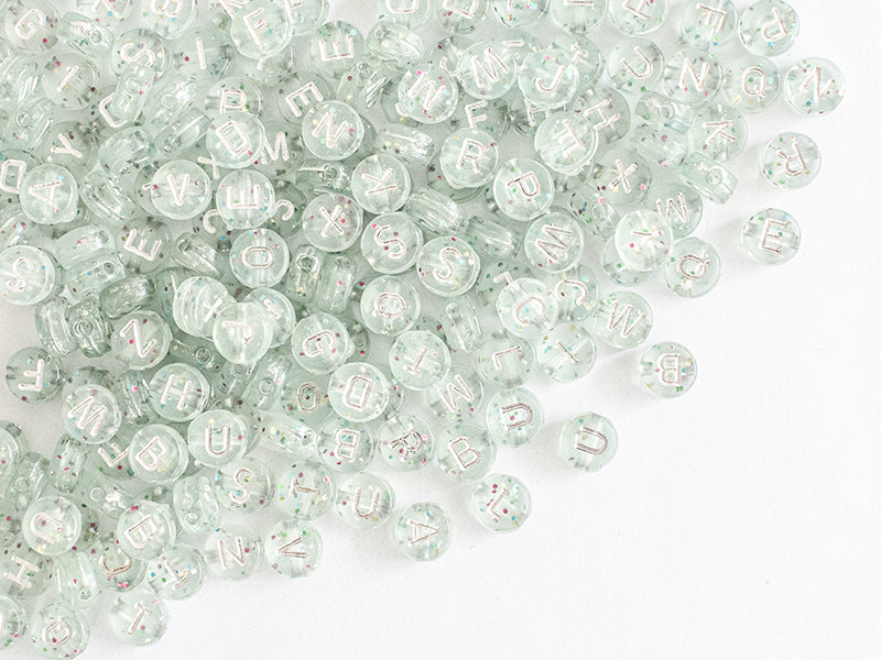 achat Lot de 200 perles rondes à paillettes - Lettres alphabet argentés