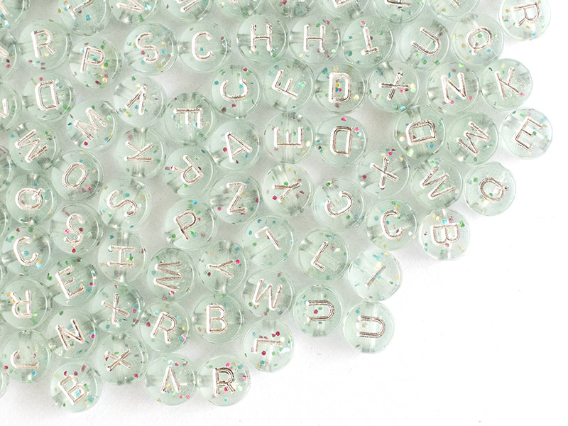 achat Lot de 200 perles rondes à paillettes - Lettres alphabet argentés