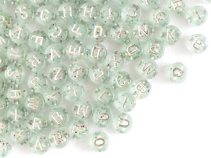 achat Lot de 200 perles rondes à paillettes - Lettres alphabet argentés
