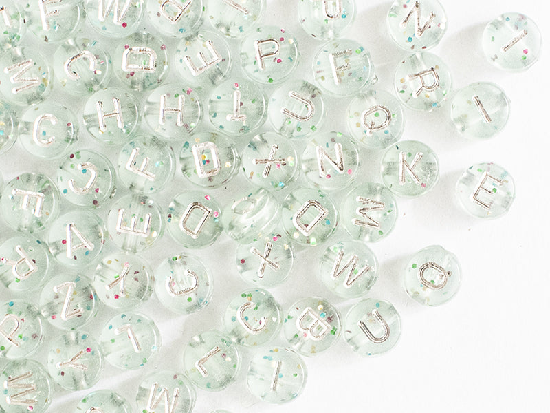 achat Lot de 200 perles rondes à paillettes - Lettres alphabet argentés