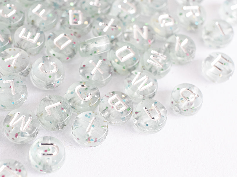 achat Lot de 200 perles rondes à paillettes - Lettres alphabet argentés