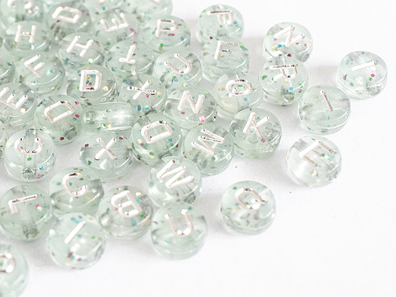 Achat Lot de 200 perles rondes à paillettes - Lettres alphabet argentés
