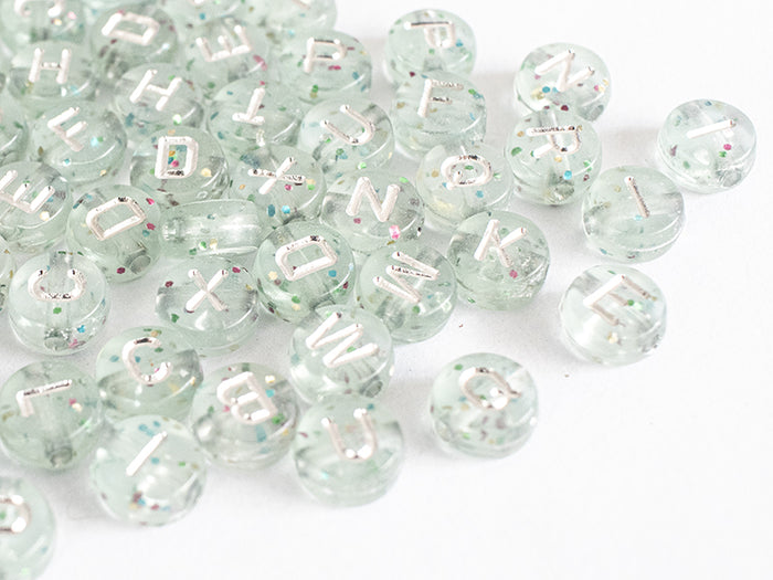 Achat Lot de 200 perles rondes à paillettes - Lettres alphabet argentés