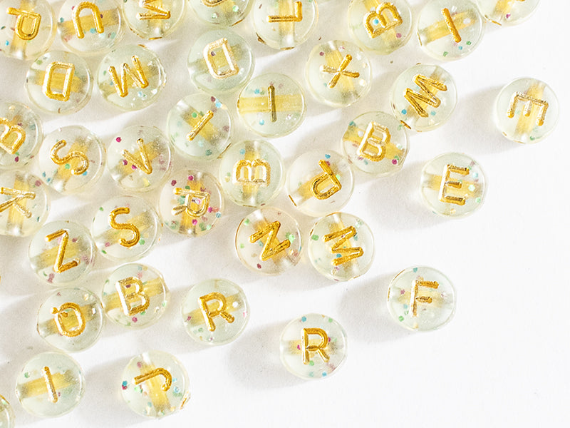 achat Lot de 200 perles rondes à paillettes - Lettres alphabet dorées