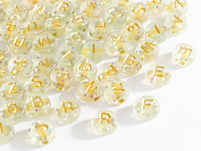 Achat Lot de 200 perles rondes à paillettes - Lettres alphabet dorées