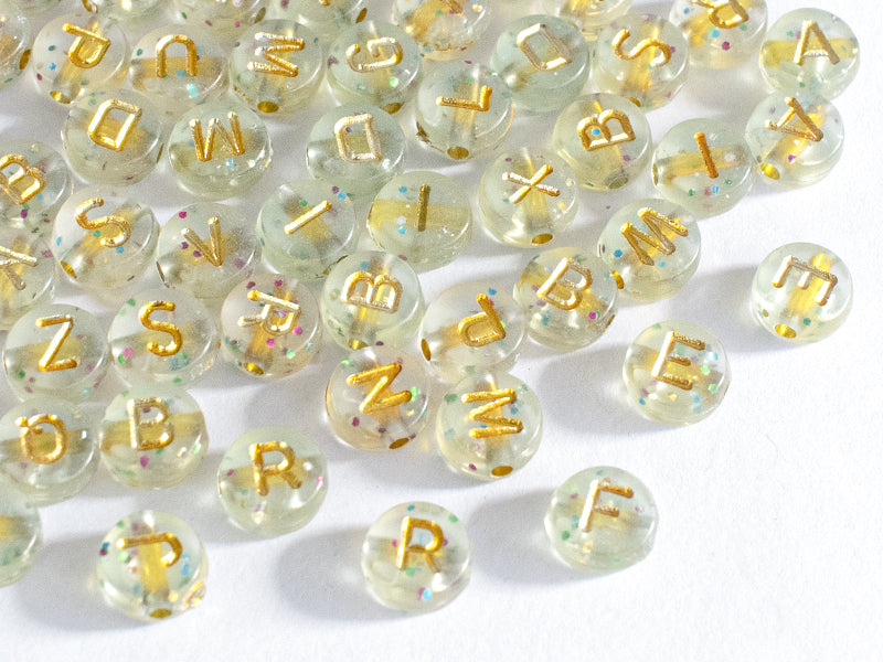 achat Lot de 200 perles rondes à paillettes - Lettres alphabet dorées