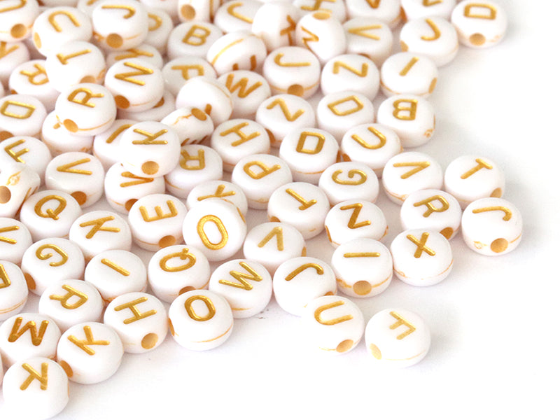 Achat Lot de 200 perles rondes - Lettres alphabet dorées