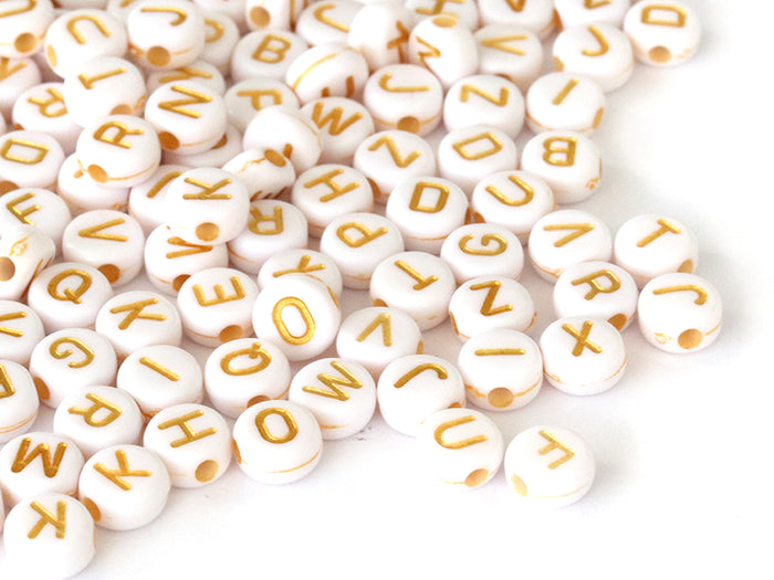 Achat Lot de 200 perles rondes - Lettres alphabet dorées