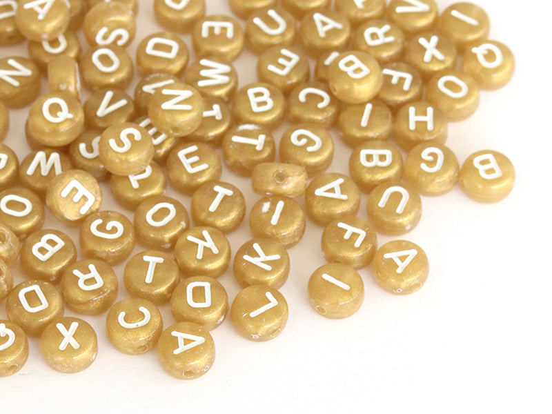 Achat 200 perles lettres alphabet rondes en plastique - doré