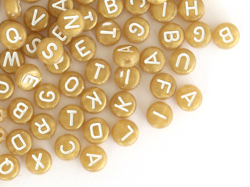 achat 200 perles lettres alphabet rondes en plastique - doré