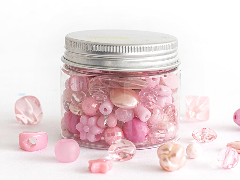 Achat Pot de perles en plastique - nuances de rose