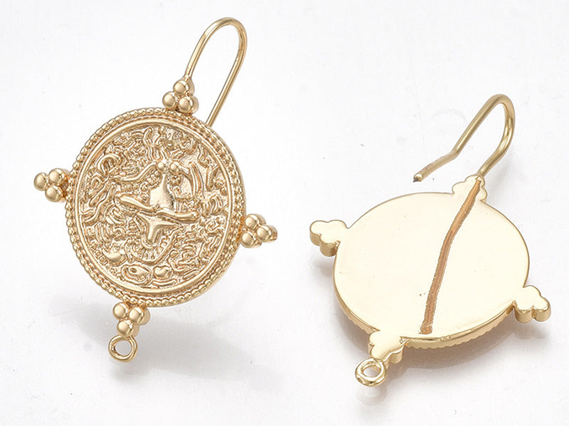Achat Paire de boucles d'oreilles pendantes avec médaillon - doré à l'or fin 18K